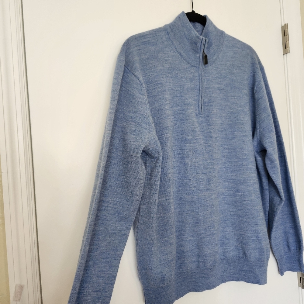 Jos A Bank Merino Wool Quarter Zip Sweater Mens XL Blue - Picture 2 of 9